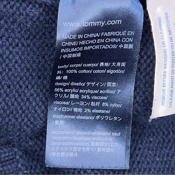 Large Tommy Hilfiger Blue Red White Colorblock Mens Sweater Preppy Academia - Picture 10 of 11